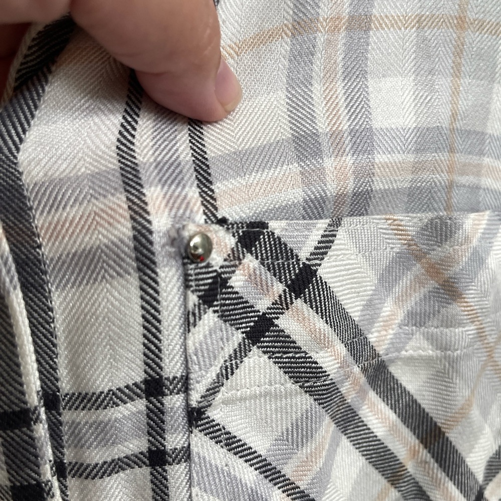 White House Black Market Women's Plaid Button Down Shirt - Black, White & Grey - Picture 3 of 5